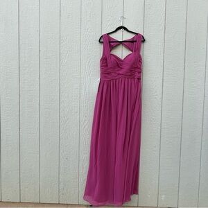Azazie Maxi Dress womens Size A14 Burgundy Chiffon Formal Bridesmaid Gown READ-